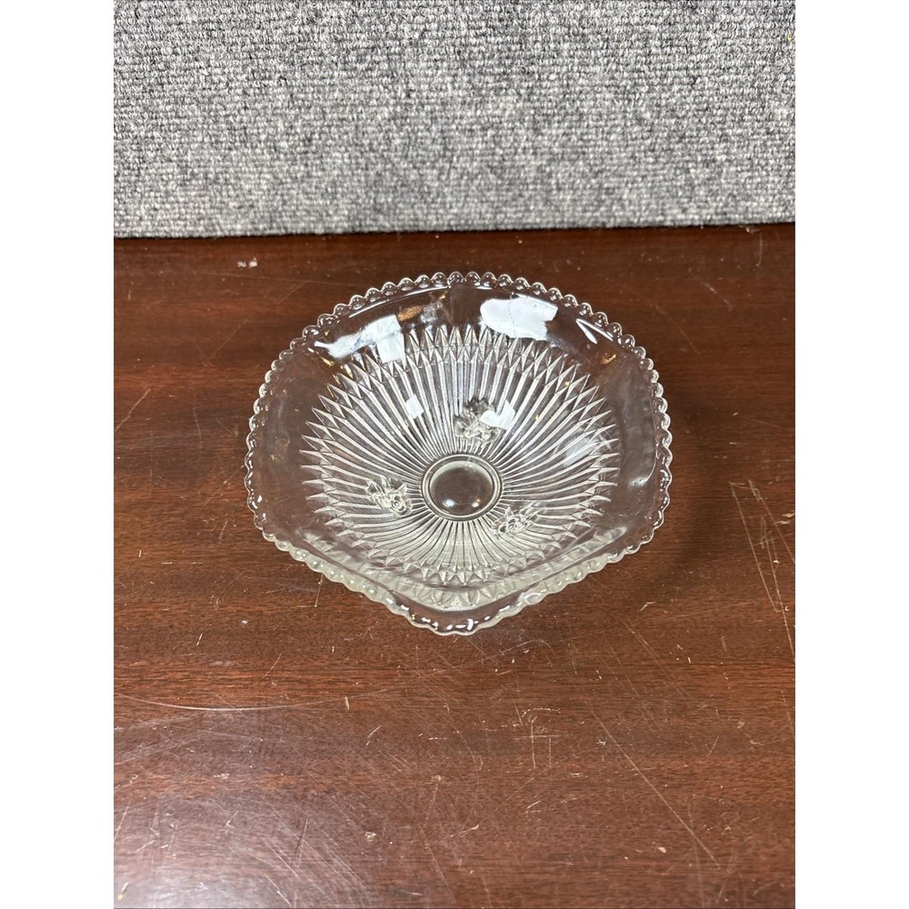 Jeannette Glass Footed Candy Dish, Anniversary Pattern, Ribbed, Scalloped, Clear